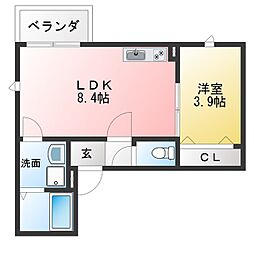 ocean滝春 1LDKの間取図画像