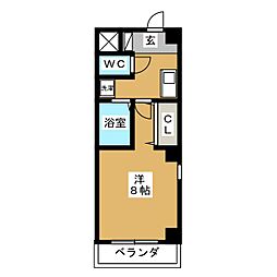 プランドル金山 1Kの間取図画像