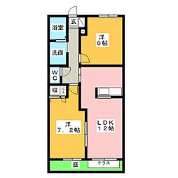 サンクレールA棟 2LDKの間取図画像