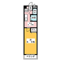 バンベール高辻 2階1DKの間取り
