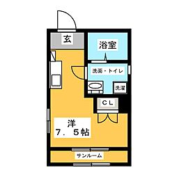 Casa Avenue Tsurumai 4階ワンルームの間取り