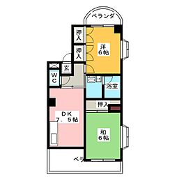 プチロワイヤルサトウ 2階2DKの間取り