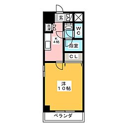 ウイングパーク 4階1Kの間取り