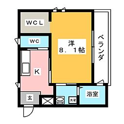 CASA　EST 4階1Kの間取り