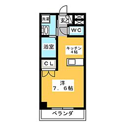 プレサンスSAKAE白川公園 4階ワンルームの間取り