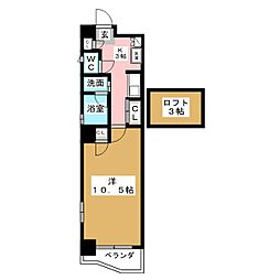 プレステージ西大須 1Kの間取図画像