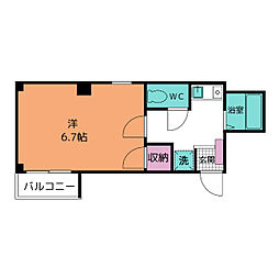 シャトー村瀬・千代田 5階1Kの間取り