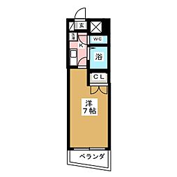 エステート記念橋 4階1Kの間取り