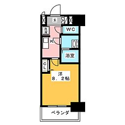 プレサンス上前津プレス 13階1Kの間取り