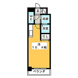 エルスタンザ東別院 6階ワンルームの間取り