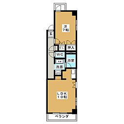 鶴舞ガーデンコート 3階1LDKの間取り