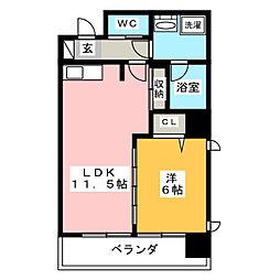 レインボーピア記念橋 1LDKの間取図画像