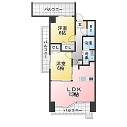 ヴィラエーデル大須 2LDKの間取図画像