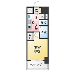 プレサンスサカエリバースタイル 1Kの間取図画像