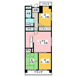 ユーハウス鶴舞2 3LDKの間取図画像