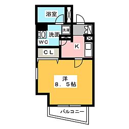 アクアヒルズ 1Kの間取図画像
