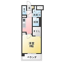 プレミアムコート大須 1Kの間取図画像