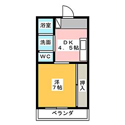 オーシマビル 1Kの間取図画像