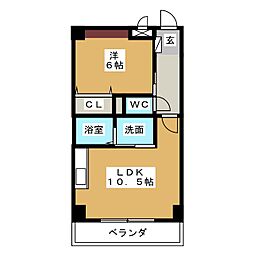 ウィステリア壱番館 2階1LDKの間取り