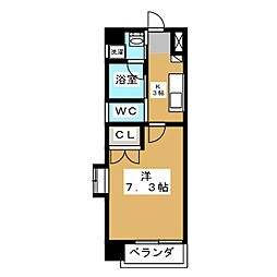 アールズタワー宝が丘 1Kの間取図画像