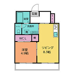 ライトハウス 1LDKの間取図画像