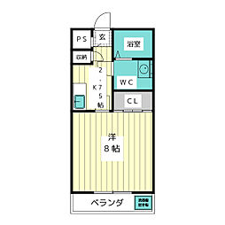 No.8アサヒノ上社 1Kの間取図画像