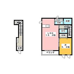 カトルカール 1LDKの間取図画像