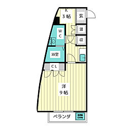 No.8アサヒノ上社 1Kの間取図画像