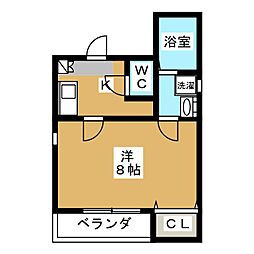 クレフラスト更屋敷A棟 1階1Kの間取り