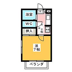 パークハイツ 2階1Kの間取り