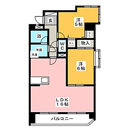 レジデンス鳥羽見 3階2LDKの間取り
