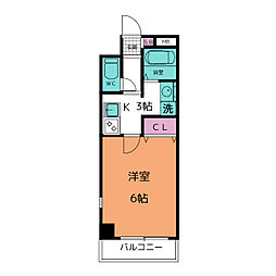 レーベン新城 7階1Kの間取り
