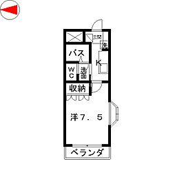 アート・ヒルズ 2階1Kの間取り