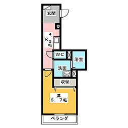 ヴェルヴェーヌ小幡駅前II 2階1Kの間取り