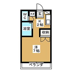 アーバンハイツ西新 2階ワンルームの間取り