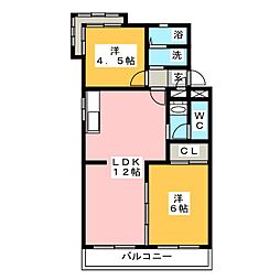 パラシオン城下 2LDKの間取図画像