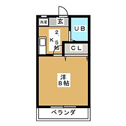 ユースハイム臼井 1Kの間取図画像