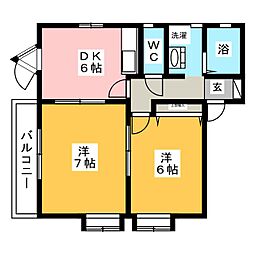 サニービラ 2DKの間取図画像