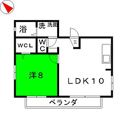 カーサ小幡緑地 1LDKの間取図画像
