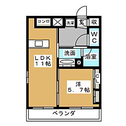 ビブレにししろ 1LDKの間取図画像
