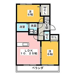 グラスツインA棟 2LDKの間取図画像
