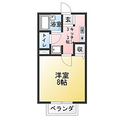 ボヌール大形山A棟 1Kの間取図画像