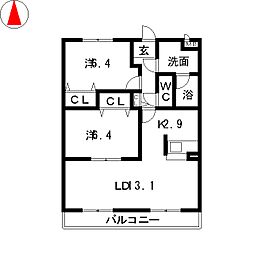 ソレイユ 2LDKの間取図画像