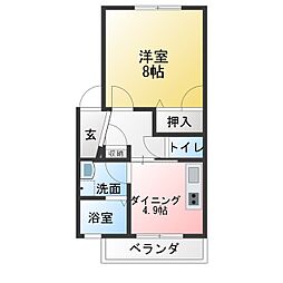 ウイングヒルE棟 1DKの間取図画像