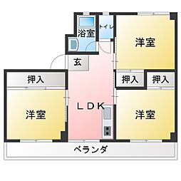 東丘住宅D棟 3DKの間取図画像
