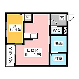 メルヴェイユ大高 1LDKの間取図画像