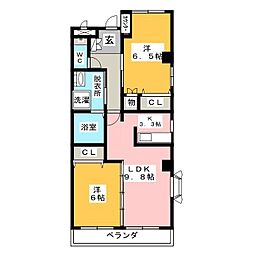 プランドール鎌倉台 2LDKの間取図画像