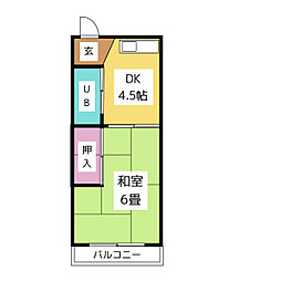 大手マンション 1階1DKの間取り