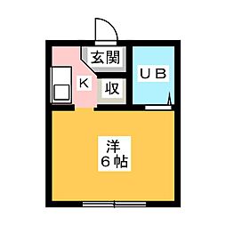 東海ハイツ 1階1Kの間取り