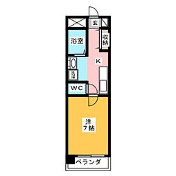 コーポラスヤスイ 2階1Kの間取り